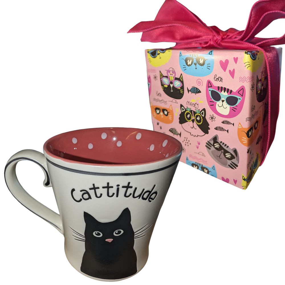 Adorable "Cattitude" Ceramic Mug - Gift Wrapped!